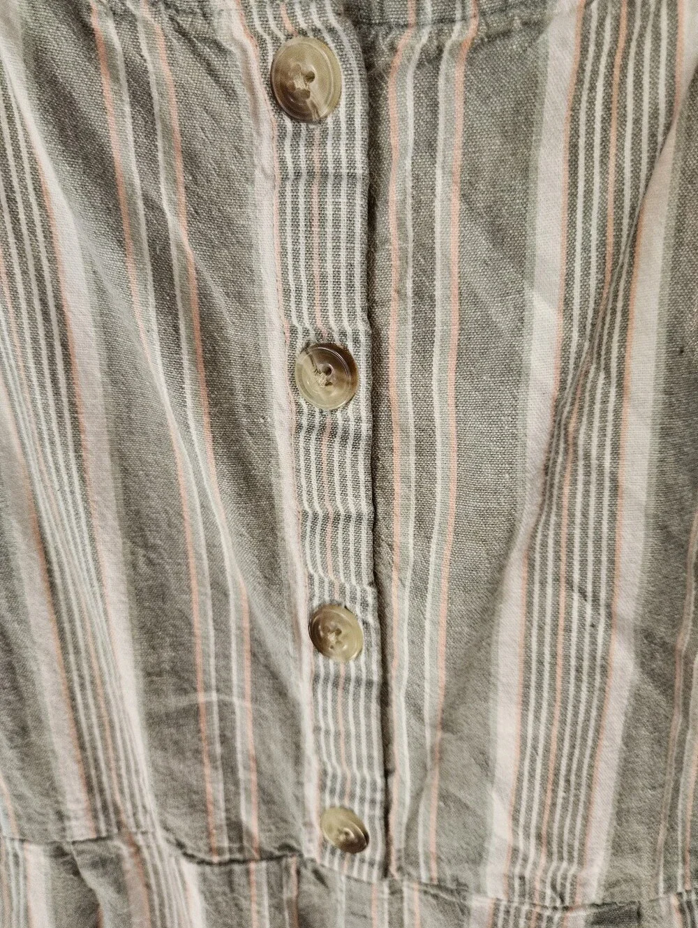 OshKosh B'gosh Girls Striped Jumpsuit Size 8 Olive Green Pink Boho Linen Blend